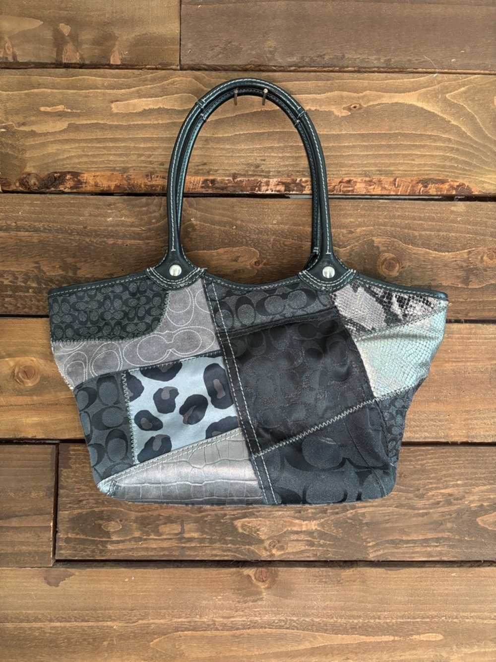 Coach black and gray patchwork matching purse bag and wallet - Picture 3 of 10